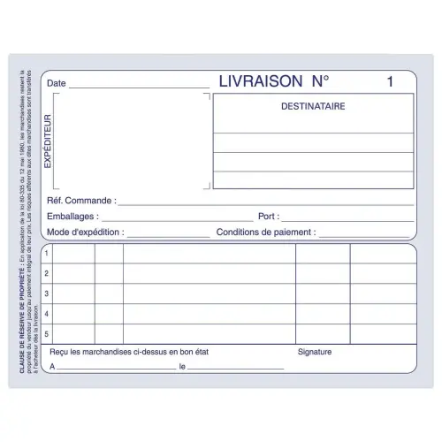 Carnet "Livraisons" - A6 - 50 dupli