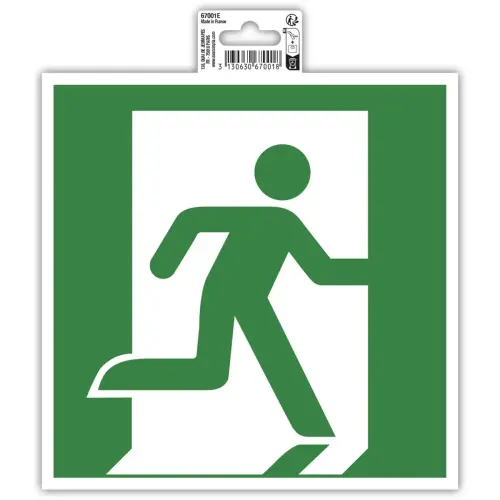 Panneau adhésif évacuation droite 20 cm - Vert