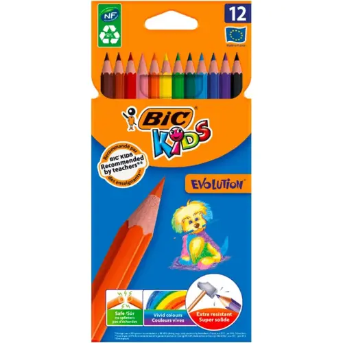 Crayon de couleur - BIC EVOLUTION KIDS - coloris assortis - lot de 12 