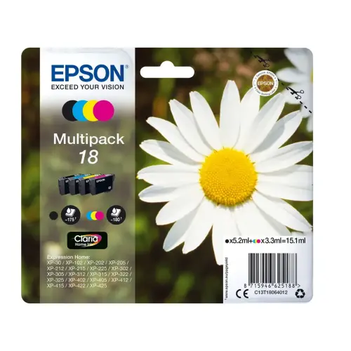 4 CARTOUCHES EPSON 18 N.C.J.M MULTIPACK Pâquerette