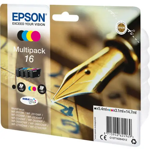 4 CARTOUCHES EPSON 16 N.C.J.M MULTIPACK "Stylo &agrave; plume" 