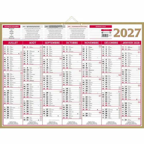 Calendrier banque  Or 14 mois -55 x 40,5 cm - Janvier &agrave; d&eacute;cembre - BOUCHUT GRANDREMY 