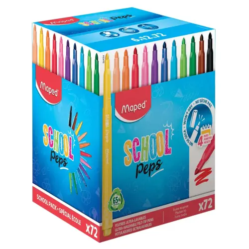Feutre de coloriage MAPED COLORPEPS pointe moyenne - encre lavable - coloris assortis - lot de 72