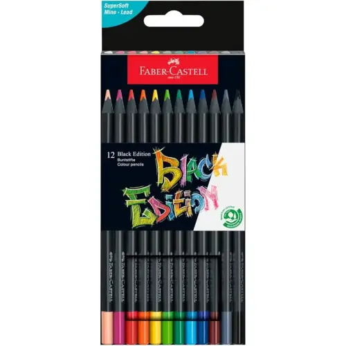 Crayon de couleur FABER CASTELL - bois noir mine 3mm extra souple - coloris assotis - lot de 12 