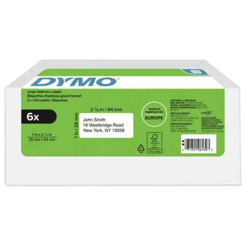 6 Rouleaux de 500 étiquettes blanches 25x54 mm pour DYMO Label Writer