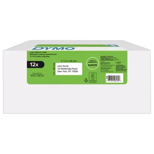12 Rouleaux de 500 étiquettes blanches 25x54mm pour DYMO Label Writer