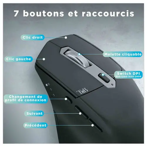 Souris sans fil semi-ergonomique dual connect 