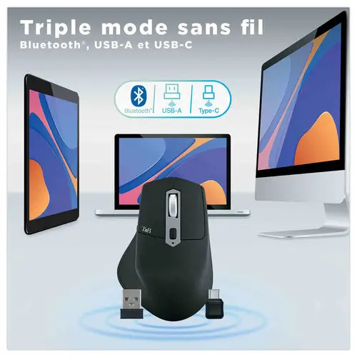 Souris sans fil semi-ergonomique dual connect 