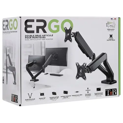 Bras porte-écran double articulé Ergo Line Noir