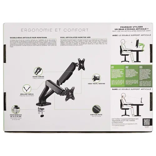 Bras porte-écran double articulé Ergo Line Noir