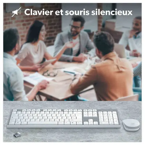 Kit clavier et souris sans fil Classy - 13 raccourcis multim&eacute;dias - R&eacute;cepteur USB unique - Blanc - T'nB 