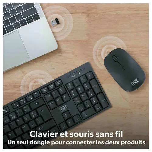 Kit clavier et souris sans fil Classy - 13 raccourcis multimédias - Récepteur USB unique - Noir - T'nB