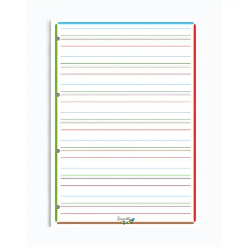 Feuille mobile A4 double perfor&eacute;e CONQUERANT - lign&eacute;e - 4 couleurs (sp&eacute;cial DYS) - lot de 100 