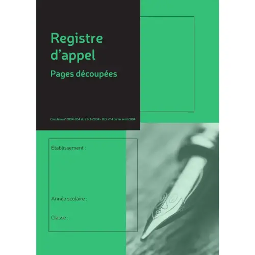 Registre annuel d'appel journalier Clairefontaine - 29,7 x 21 cm - 24 pages découpées - vert