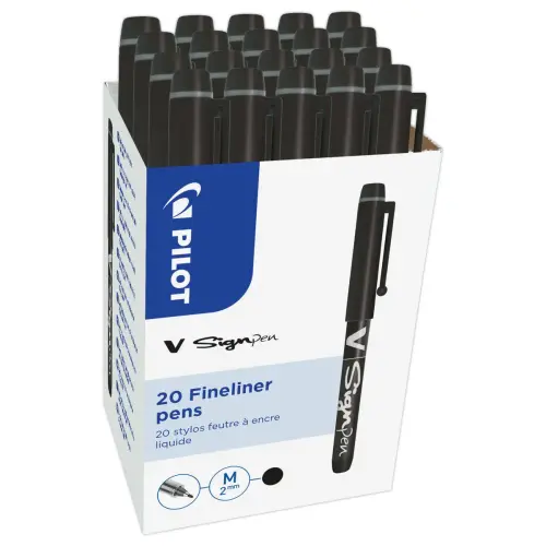 20 Feutres V Sign Pen (16 + 4 offerts) - Encre liquide - Pointe moyenne - Noir - PILOT
