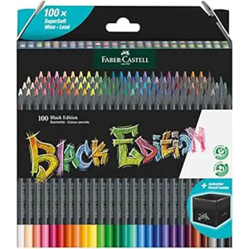 Crayon de couleur FABER CASTELL - bois noir mine 3mm extra souple - coloris assotis - lot de 100