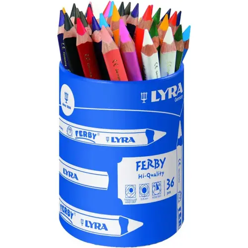 Crayon de couleur triangulaire LYRA mine craie aquarellable - mine 6,3mm - coloris assortis - lot de 36