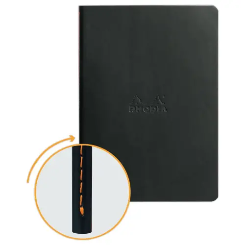 Carnet piqué Rhodiarama A5 64 pages, ligné, couverture souple noire