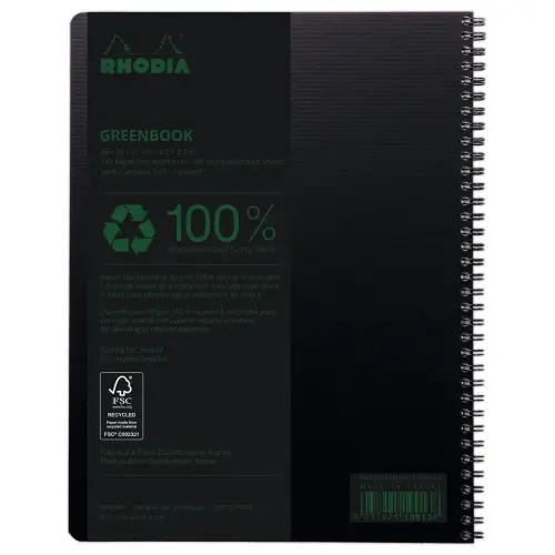 Cahier polypropylène recyclé - 160 pages- A4+ 5x5 - Noir - RHODIA
