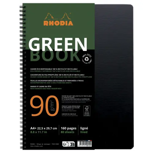 Cahier Rhodia polypropylène recyclé 160 pages A4+ Ligné. Noir