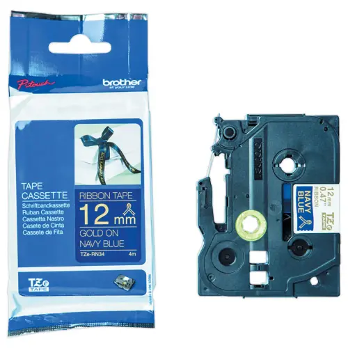 Ruban étiqueteuse tissu or sur bleu nuit 12 mm (4m)