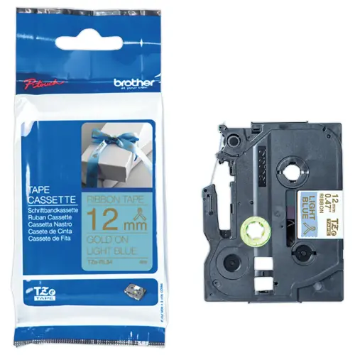 Ruban &eacute;tiqueteuse tissu or sur bleu clair 12 mm (4m) 