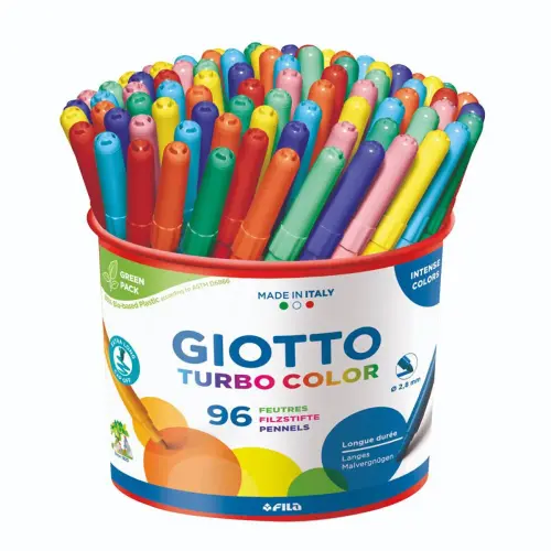 Feutre de coloriage GIOTTO TURBO COLOR pointe moyenne - encre lavable - coloris assortis - lot de 96