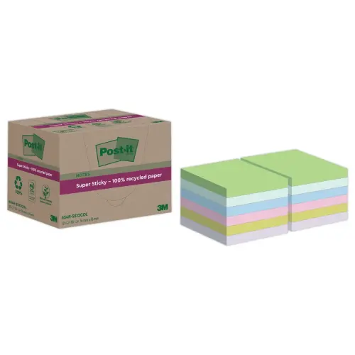 12 Blocs Post-It 7,6 X 7,6 cm, 70 feuilles- assortis 