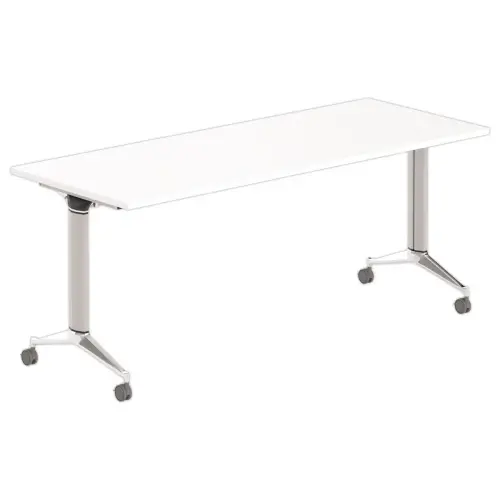 Table rectangulaire rabattable avec roulettes - 180 x 70 cm - Blanc et alu
