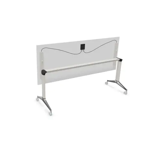Table rectangulaire rabattable avec roulettes - 180 x 70 cm - Blanc et alu