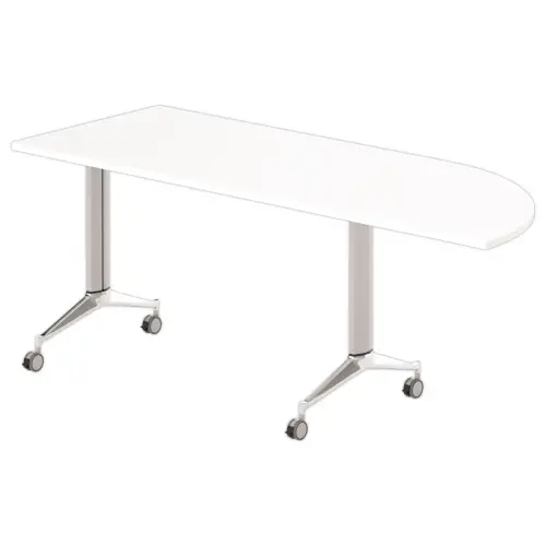 Table rabattable avec roulettes - 190 x 70 cm - Blanc et alu - Angle &agrave; gauche 