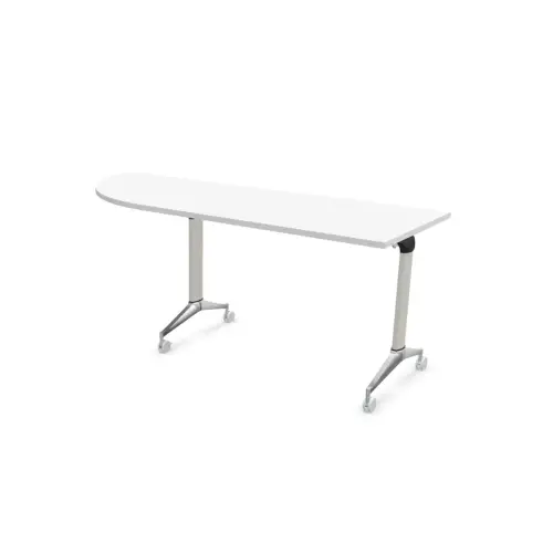 Table rabattable avec roulettes - 190 x 70 cm - Blanc et alu - Angle &agrave; gauche 
