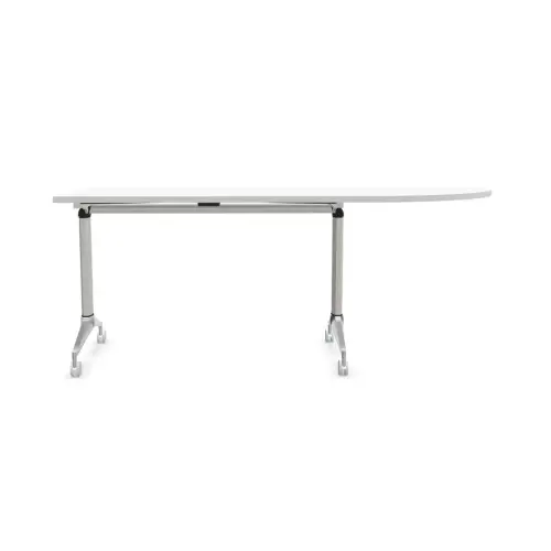 Table rabattable avec roulettes - 190 x 70 cm - Blanc et alu - Angle &agrave; droite 