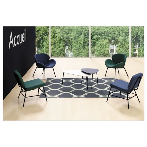 Fauteuil SMILE 4 pieds noir tissu bleu 