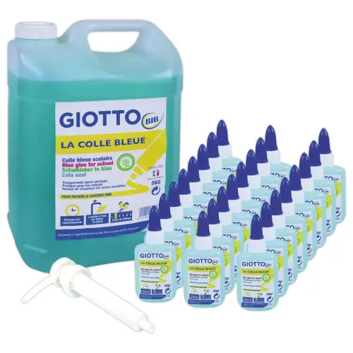 Flacon de 50ml Giotto + 1 flacon de 5L de colle bleue - lot de 24