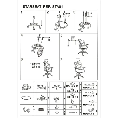 Siège STAR SEAT synchrone - Avec têtière - Noir - Monté
