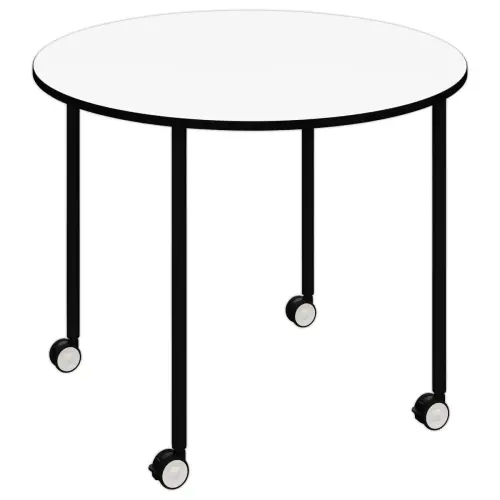 Table roulante FEX OFFICE Diam. 96 cm Blanc pieds noirs 