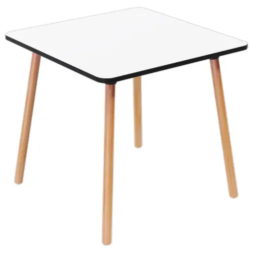 Table PALOMBA 80 x 80 cm Blanc pieds hêtre montée