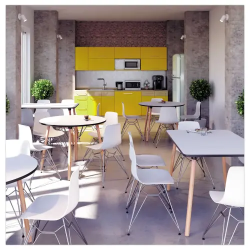 Table PALOMBA 80 x 80 cm Blanc pieds hêtre montée
