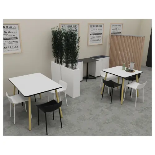 Table PALOMBA 80 x 80 cm Blanc pieds hêtre montée