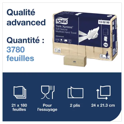 21 Essuie-mains interfoliés doux naturels H2 - TORK