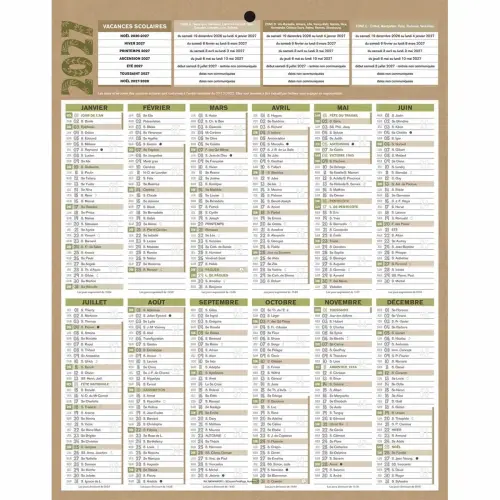 Calendrier banque Bouchut Natura 12 mois - 26,5x21 cm