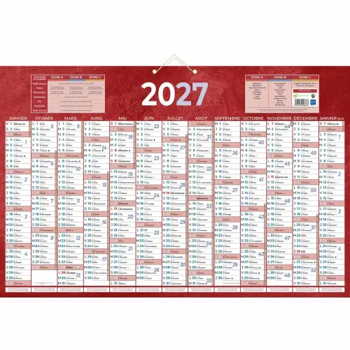 25 Calendrier banque Bouchut Rouge 13 mois- 65x43 cm - par 25 