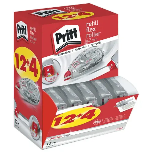 16 (12+4 offerts) Correcteurs à sec rechargeables et rétractables Refill Roller Pro - Bande 4,2 mm - PRITT