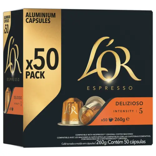 50 Capsules de caf&eacute; Espresso Delizioso -  Compatibles Nespresso - L'Or 