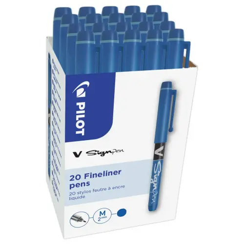 20 Feutres V Sign Pen (16 + 4 offerts) – Encre liquide – Pointe moyenne – Bleu – PILOT