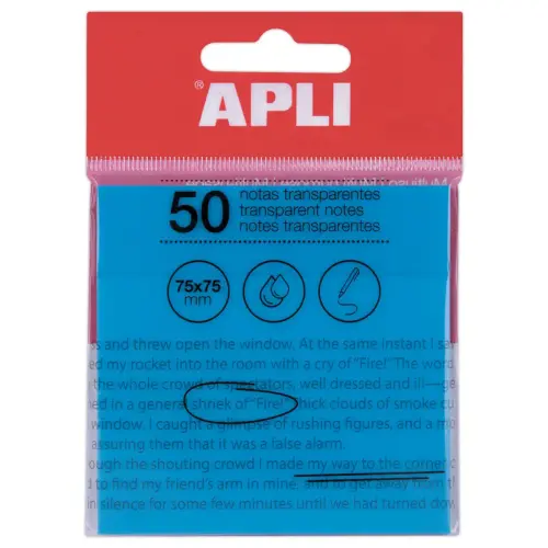 Paquet 50 feuilles de notes adhésives transparentes 75x75 mm bleues