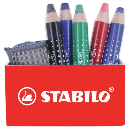 Crayons effaçable à sec MARKdry + chiffonnette - Pot aimanté - STABILO