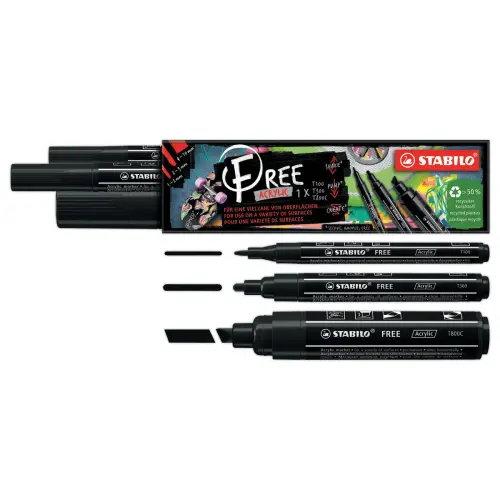 3 Marqueurs acryliques FREE Acrylic - Noir - STABILO
