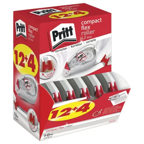 16 (12+4 offerts) Rubans correcteurs frontaux Roller Compact - Pritt 